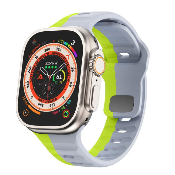 For Apple Watch 42mm / 41mm / 40mm / 38mm Kalebol Wave Reverse Buckle Two-color Silicone Strap(Wild Path Grey Green)