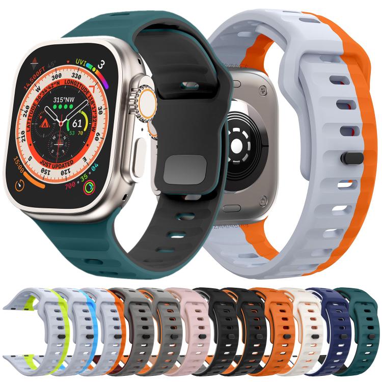 For Apple Watch 42mm / 41mm / 40mm / 38mm Kalebol Wave Reverse Buckle Two-color Silicone Strap(Black Grey)