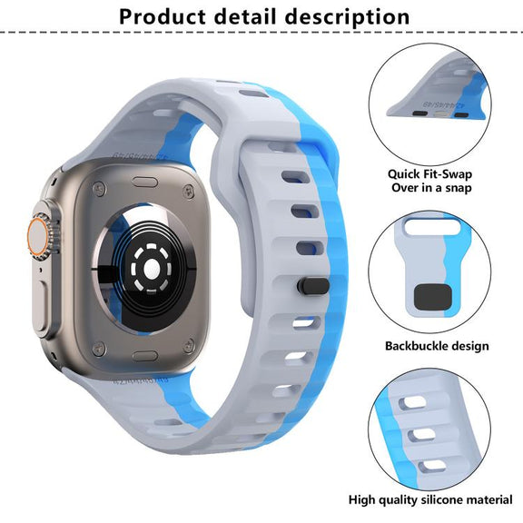 For Apple Watch 46mm / 49mm / 45mm / 44mm Kalebol Wave Reverse Buckle Two-color Silicone Strap(Black Grey)