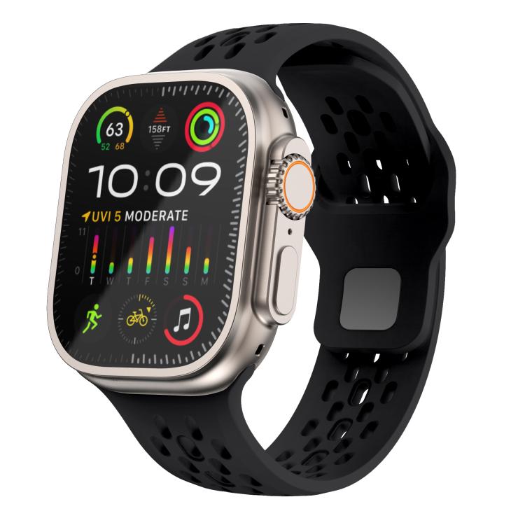 For Apple Watch 46mm / 49mm / 45mm / 44mm Kalebol Mesh Reverse Buckle Silicone Strap(Black)