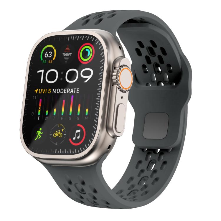 For Apple Watch 46mm / 49mm / 45mm / 44mm Kalebol Mesh Reverse Buckle Silicone Strap(Dark Grey)