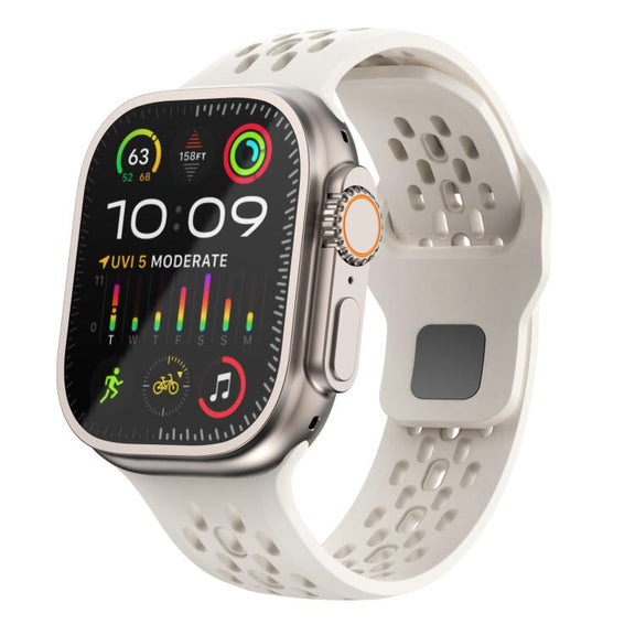 For Apple Watch 46mm / 49mm / 45mm / 44mm Kalebol Mesh Reverse Buckle Silicone Strap(Starlight)