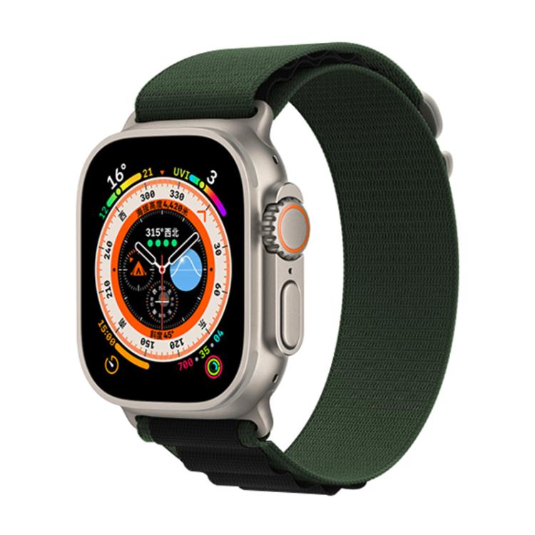 For Apple Watch 46mm / 49mm / 45mm / 44mm Kalebol Aline Nylon Loop Watch Band(Green+Black)