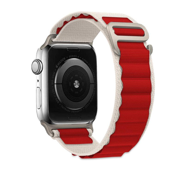 For Apple Watch 46mm / 49mm / 45mm / 44mm Kalebol Aline Nylon Loop Watch Band(White+Red)