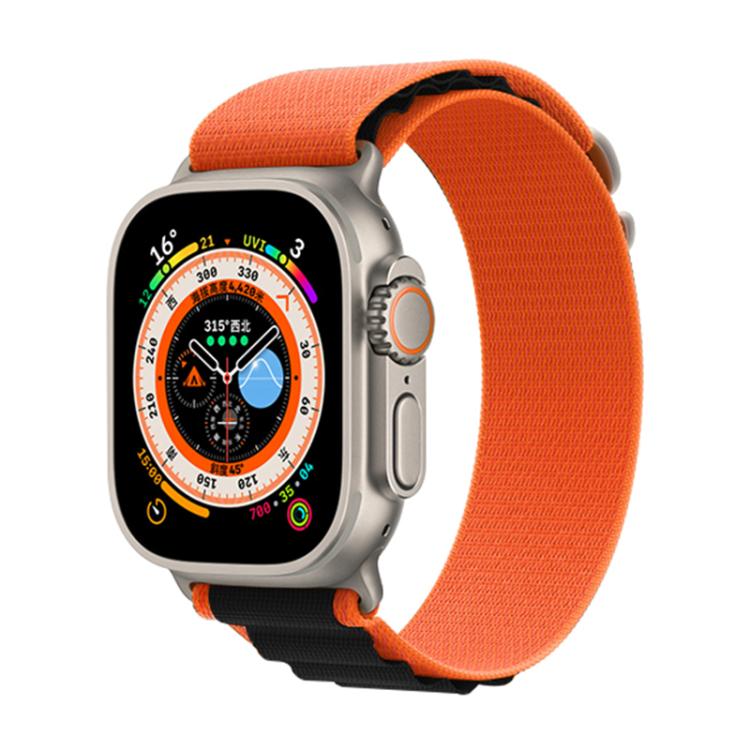For Apple Watch 46mm / 49mm / 45mm / 44mm Kalebol Aline Nylon Loop Watch Band(Orange+Black)