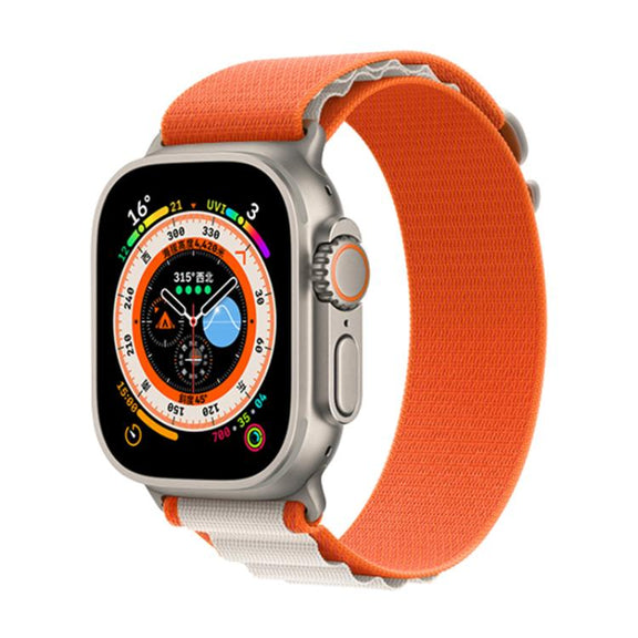 For Apple Watch 46mm / 49mm / 45mm / 44mm Kalebol Aline Nylon Loop Watch Band(Orange+White)