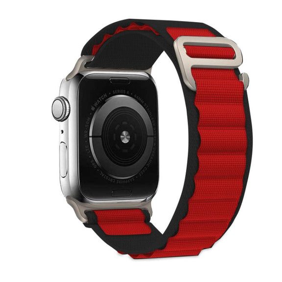For Apple Watch 42mm / 41mm / 40mm / 38mm Kalebol Aline Nylon Loop Watch Band(Black+Red)