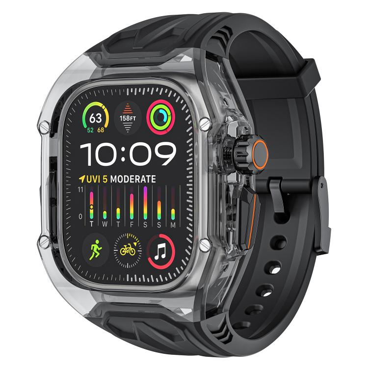 For Apple Watch Ultra 2 / 1 49mm Kalebol Glacier Integrated Transparent Silicone Strap(Black Transparent Black)