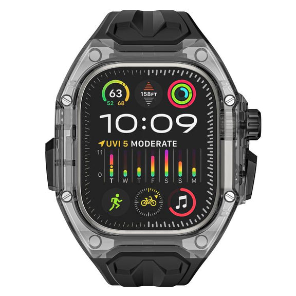 For Apple Watch Ultra 2 / 1 49mm Kalebol Glacier Integrated Transparent Silicone Strap(Black Transparent Black)