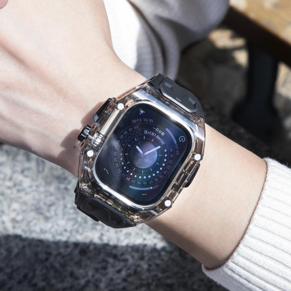 For Apple Watch Ultra 2 / 1 49mm Kalebol Glacier Integrated Transparent Silicone Strap(Black Transparent Black)