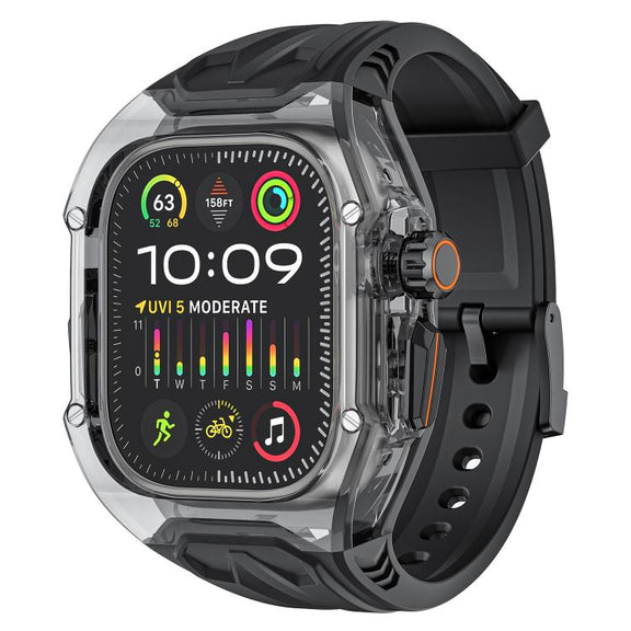 For Apple Watch Ultra 2 / 1 49mm Kalebol Glacier Integrated Transparent Silicone Strap(Black Transparent Black)