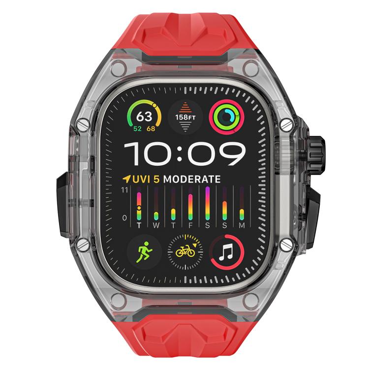 For Apple Watch Ultra 2 / 1 49mm Kalebol Glacier Integrated Transparent Silicone Strap(Red Transparent Black)