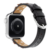 For Apple Watch 42mm / 41mm / 40mm / 38mm Kalebol Studded Flower Leather Strap(Black)