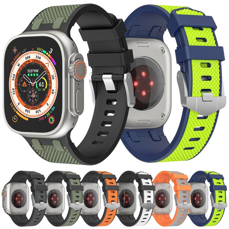 For Apple Watch 46mm / 49mm / 45mm / 44mm Kalebol Farmhouse Oak Silicone Strap(Black + White)