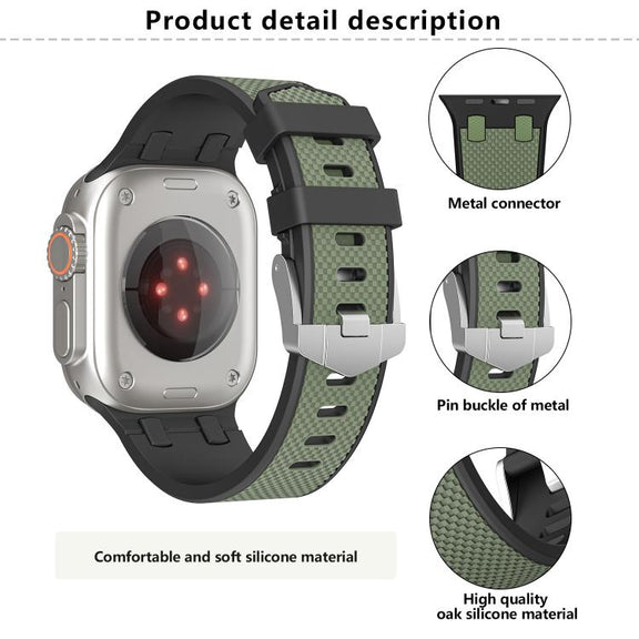For Apple Watch 46mm / 49mm / 45mm / 44mm Kalebol Farmhouse Oak Silicone Strap(Black + White)