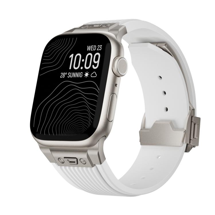 For Apple Watch 46mm / 49mm / 45mm / 44mm Kalebol High Elasticity L-shaped Nail Silicone Strap(White)