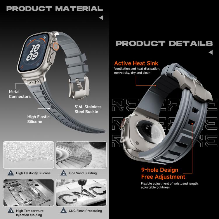 For Apple Watch 46mm / 49mm / 45mm / 44mm Kalebol High Stretch Silicone Armor Watch Band(Black)