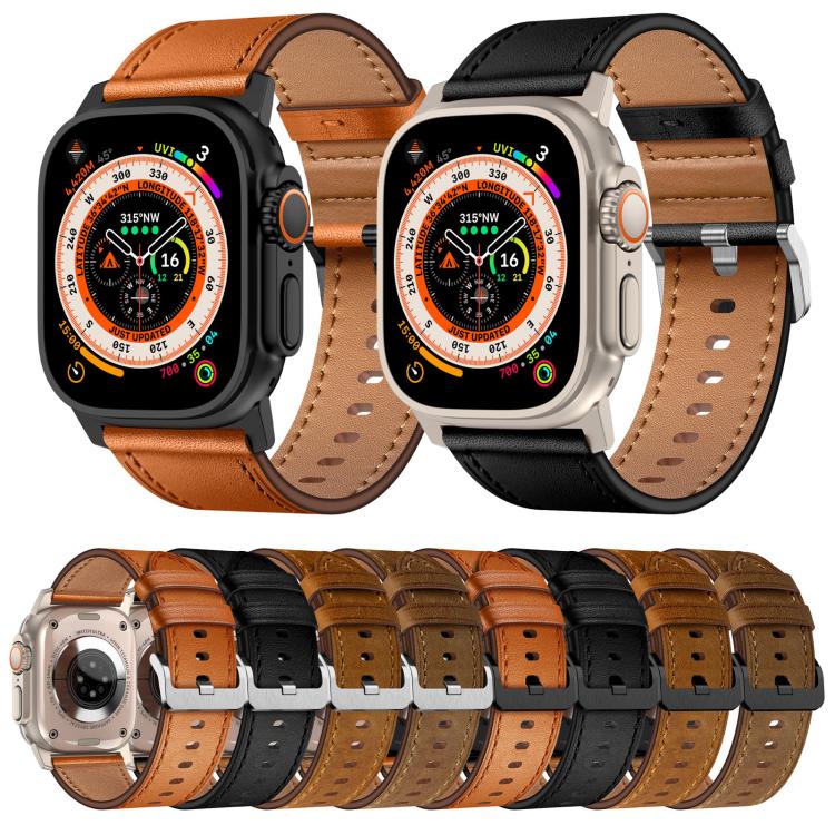 For Apple Watch 46mm / 49mm / 45mm / 44mm Kalebol Genuine Leather Watch Band(Titanium Brown)