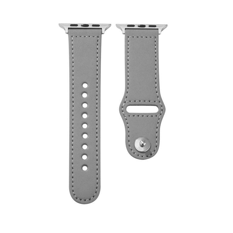 For Apple Watch 46mm / 49mm / 45mm / 44mm Kalebol Large Stud Buckle Leather Watch Band(Grey)