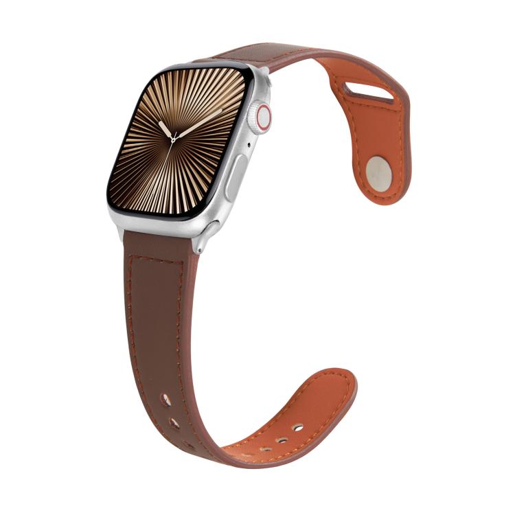 For Apple Watch 46mm / 49mm / 45mm / 44mm Kalebol Large Stud Buckle Leather Watch Band(Coffee)