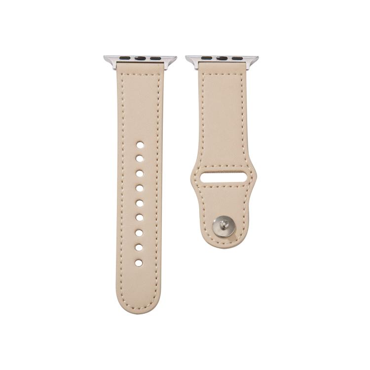For Apple Watch 46mm / 49mm / 45mm / 44mm Kalebol Large Stud Buckle Leather Watch Band(Apricot)