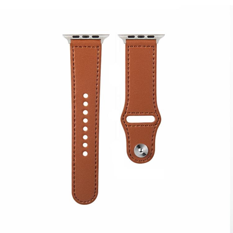 For Apple Watch 46mm / 49mm / 45mm / 44mm Kalebol Large Stud Buckle Leather Watch Band(Brown)