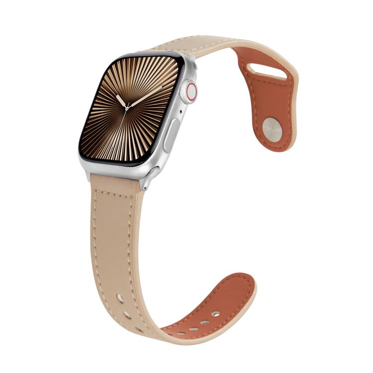 For Apple Watch 42mm / 41mm / 40mm / 38mm Kalebol Large Stud Buckle Leather Watch Band(Apricot)