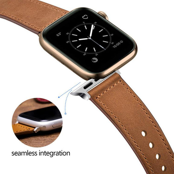 For Apple Watch 42mm / 41mm / 40mm / 38mm Kalebol Large Stud Buckle Leather Watch Band(Coffee)