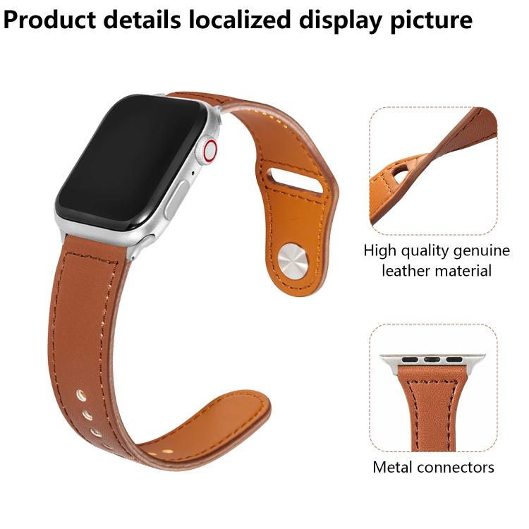 For Apple Watch 42mm / 41mm / 40mm / 38mm Kalebol Large Stud Buckle Leather Watch Band(Brown)