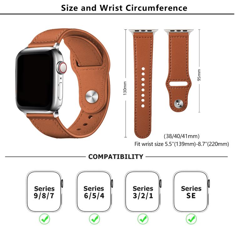 For Apple Watch 46mm / 49mm / 45mm / 44mm Kalebol Large Stud Buckle Leather Watch Band(Coffee)
