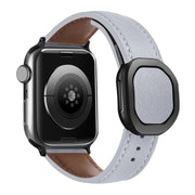For Apple Watch 46mm / 49mm / 45mm / 44mm Kalebol Magnetic Fold Genuine Buckle Leather Watch Band(Light Grey)