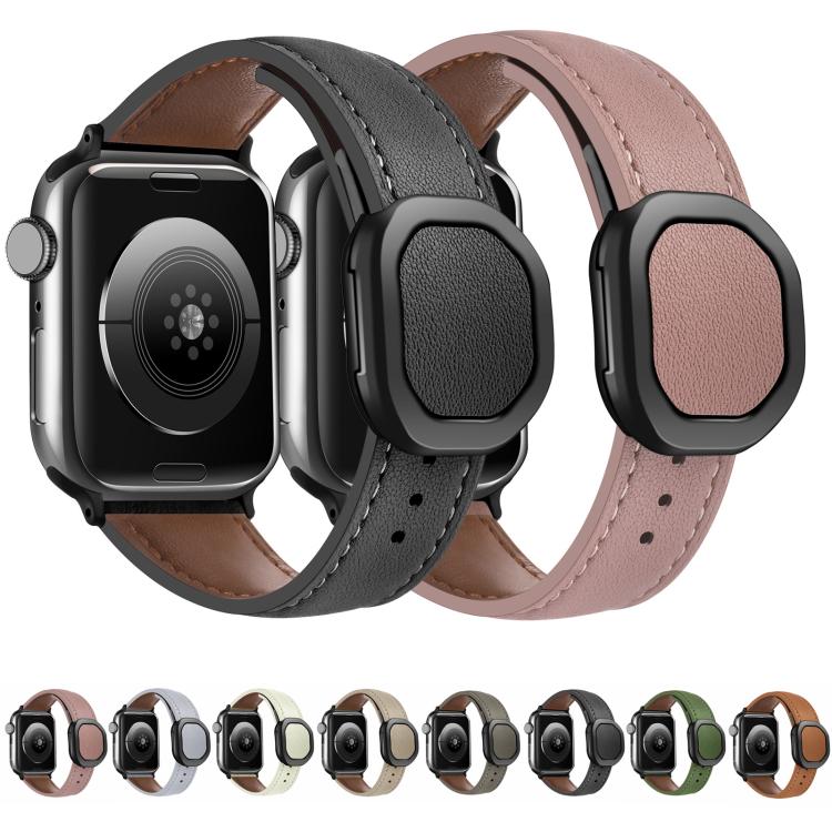For Apple Watch 42mm / 41mm / 40mm / 38mm Kalebol Magnetic Fold Genuine Buckle Leather Watch Band(Bean Paste)