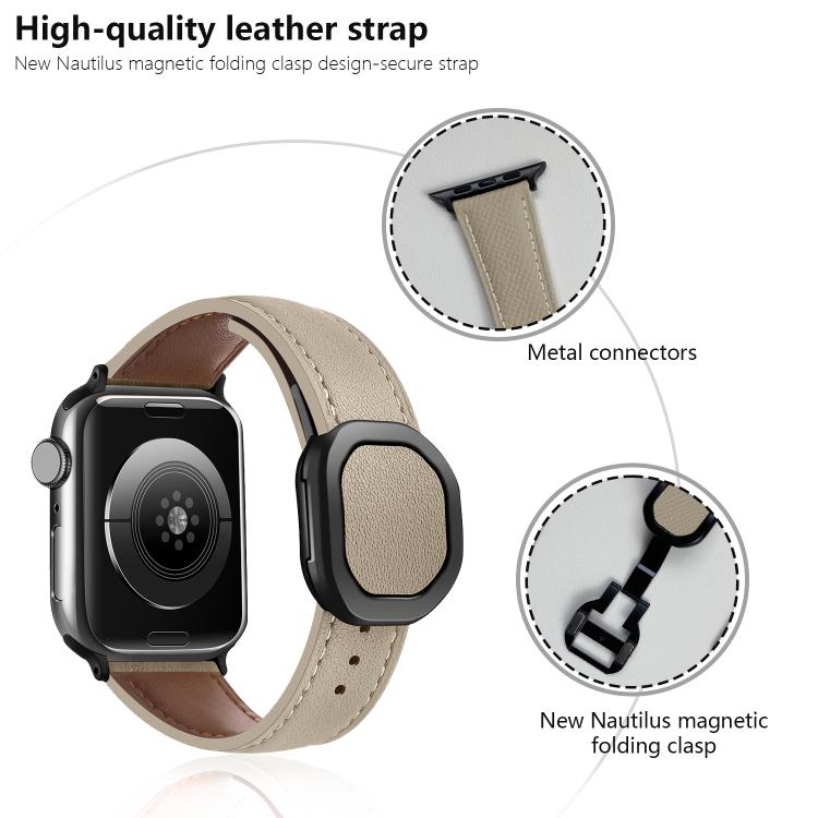 For Apple Watch 42mm / 41mm / 40mm / 38mm Kalebol Magnetic Fold Genuine Buckle Leather Watch Band(Bean Paste)