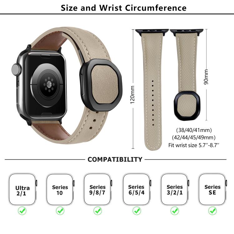 For Apple Watch 46mm / 49mm / 45mm / 44mm Kalebol Magnetic Fold Genuine Buckle Leather Watch Band(Light Grey)
