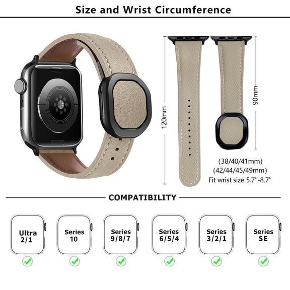For Apple Watch 42mm / 41mm / 40mm / 38mm Kalebol Magnetic Fold Genuine Buckle Leather Watch Band(Bean Paste)