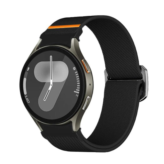 For Samsung Galaxy Watch 5 Pro / 6 / 7 Kalebol Button Elastic Nylon Watch Band(Black)