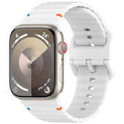 For Apple Watch 46mm / 49mm / 45mm / 44mm Kalebol Wavy Grain Stitched Silicone Watch Band(White)