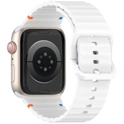 For Apple Watch 46mm / 49mm / 45mm / 44mm Kalebol Wavy Grain Stitched Silicone Watch Band(White)