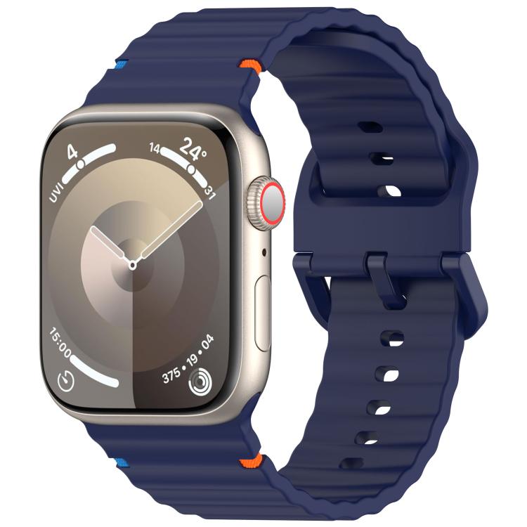 For Apple Watch 46mm / 49mm / 45mm / 44mm Kalebol Wavy Grain Stitched Silicone Watch Band(Navy Blue)