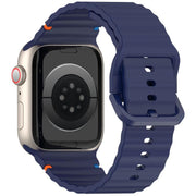 For Apple Watch 46mm / 49mm / 45mm / 44mm Kalebol Wavy Grain Stitched Silicone Watch Band(Navy Blue)
