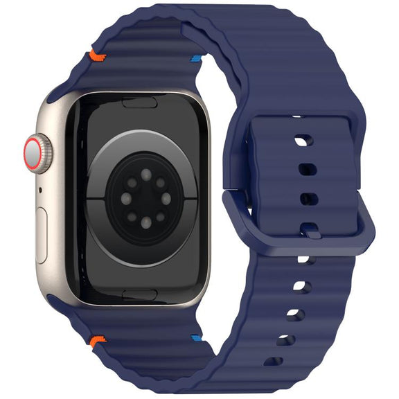 For Apple Watch 46mm / 49mm / 45mm / 44mm Kalebol Wavy Grain Stitched Silicone Watch Band(Navy Blue)