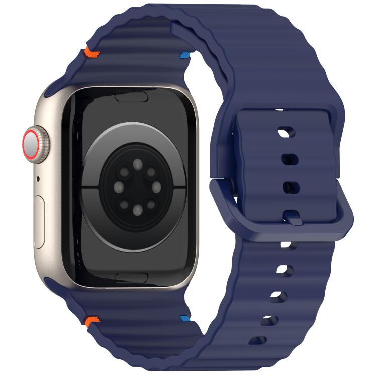 For Apple Watch 46mm / 49mm / 45mm / 44mm Kalebol Wavy Grain Stitched Silicone Watch Band(Navy Blue)