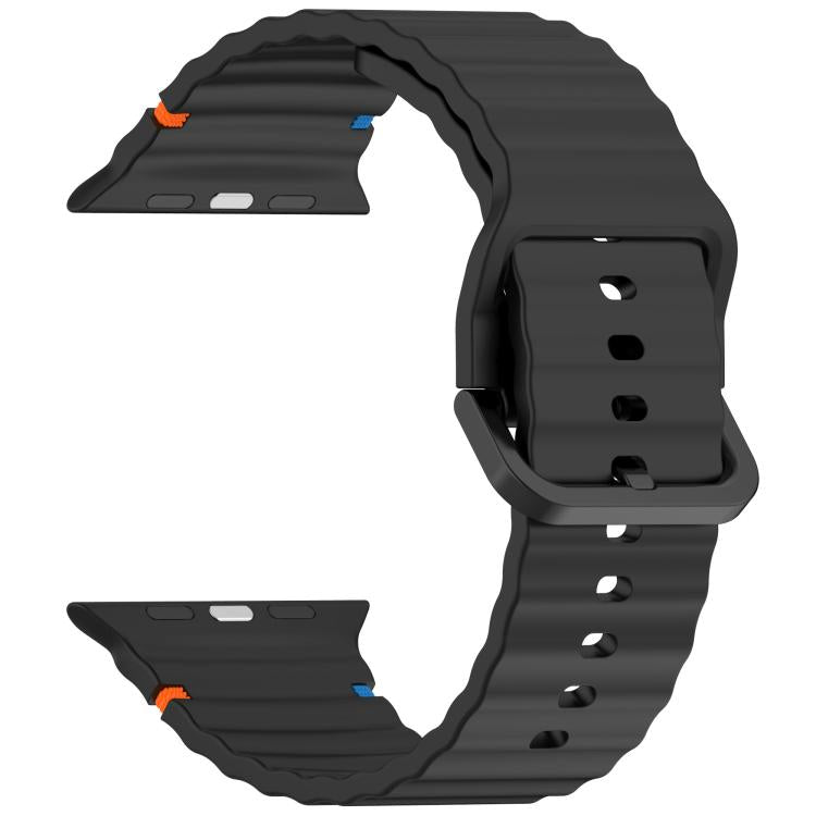 For Apple Watch 46mm / 49mm / 45mm / 44mm Kalebol Wavy Grain Stitched Silicone Watch Band(Black)
