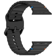 For Apple Watch 46mm / 49mm / 45mm / 44mm Kalebol Wavy Grain Stitched Silicone Watch Band(Black)