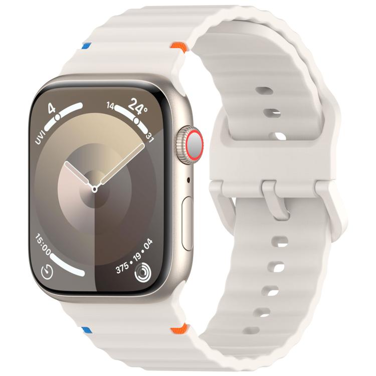 For Apple Watch 46mm / 49mm / 45mm / 44mm Kalebol Wavy Grain Stitched Silicone Watch Band(Starlight)