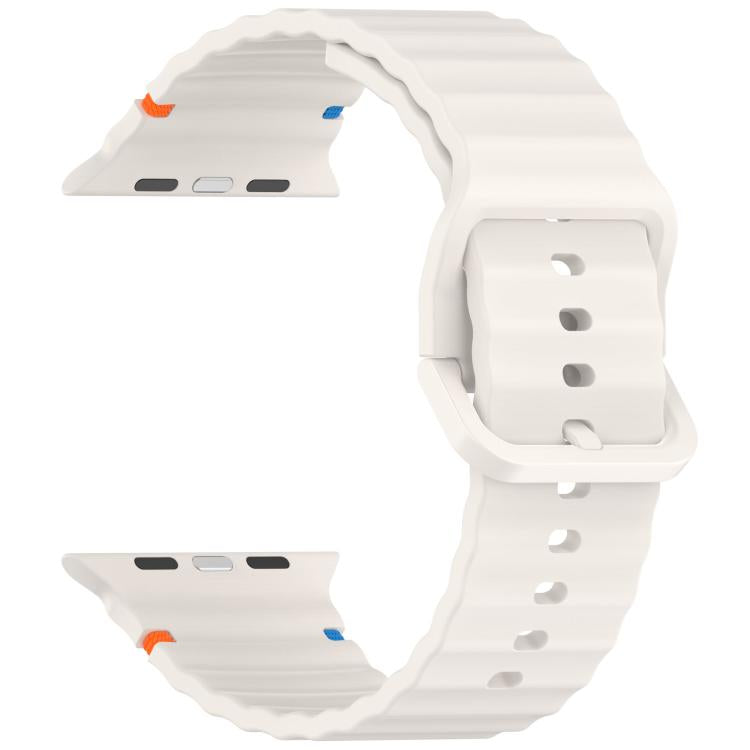 For Apple Watch 46mm / 49mm / 45mm / 44mm Kalebol Wavy Grain Stitched Silicone Watch Band(Starlight)