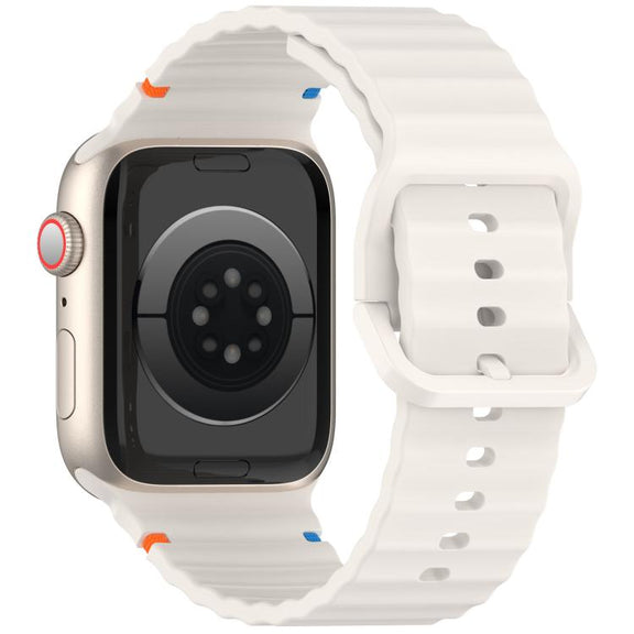 For Apple Watch 46mm / 49mm / 45mm / 44mm Kalebol Wavy Grain Stitched Silicone Watch Band(Starlight)