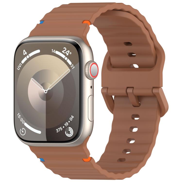 For Apple Watch 46mm / 49mm / 45mm / 44mm Kalebol Wavy Grain Stitched Silicone Watch Band(Brown)