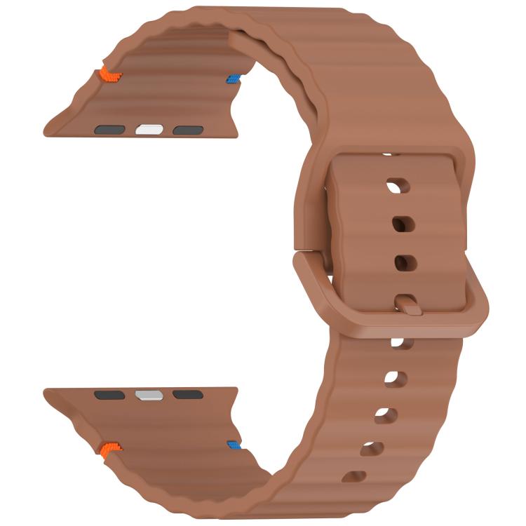 For Apple Watch 46mm / 49mm / 45mm / 44mm Kalebol Wavy Grain Stitched Silicone Watch Band(Brown)