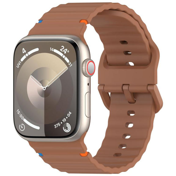 For Apple Watch 46mm / 49mm / 45mm / 44mm Kalebol Wavy Grain Stitched Silicone Watch Band(Brown)